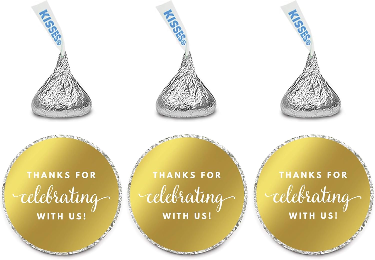 Andaz Press Chocolate Drop Labels, Metallic Gold Ink, Thanks for Celebrating with Us!, 216-Pack, Fits Kisses, Not Gold Foil, Gold Stationery, Invitations, Decorations