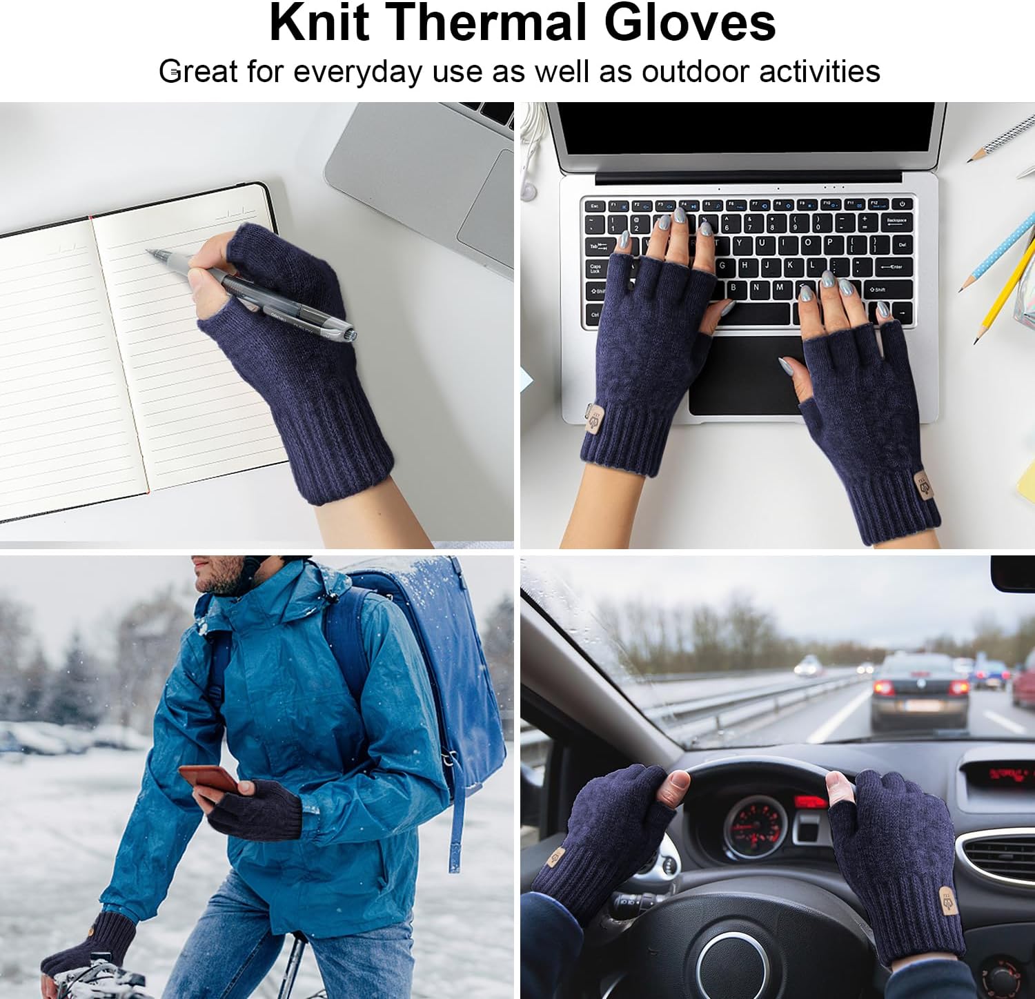 Fingerless Gloves Winter Warm Knitted Stretchy Half Finger Gloves Running Driving Cycling Working for Men and Women - Image 5