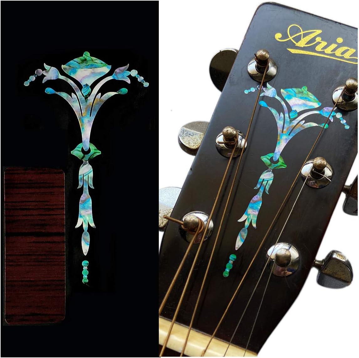 Inlay Sticker for Guitar Headstock - Old Torch - Abalone Mix