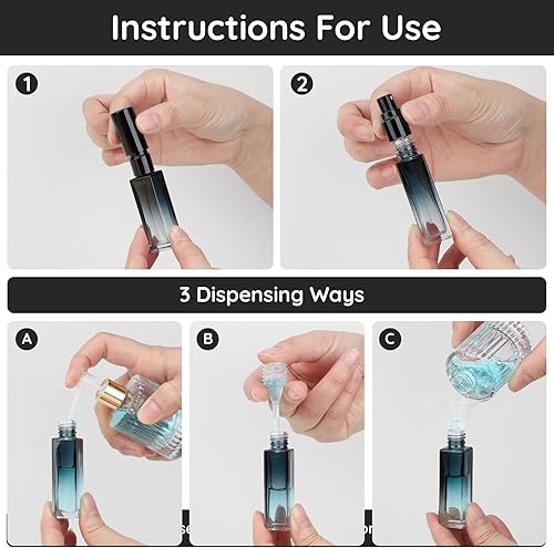 Miniatura 5 de Segbeauty Botella de perfume de viaje recargable, 5 unidades de 0.3 fl oz (0.3 fl oz), mini recipientes de perfume de vidrio con embudo y pipeta,