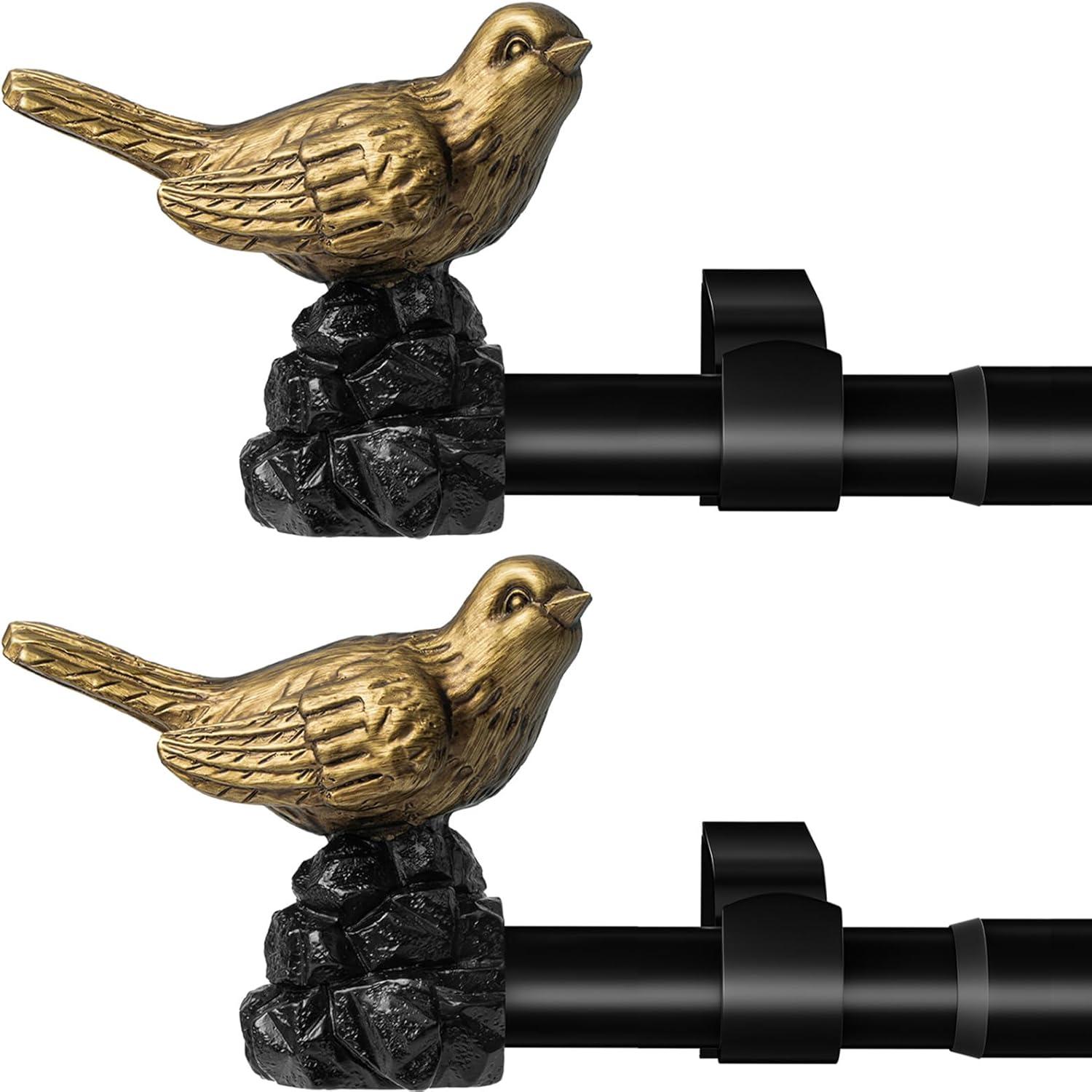 Vintage Gold Curtain Rod Hight Load Tension Curtain Rods for Windows Adjustable Drapery Rod with Bird Finials Heavy Duty Curtain Rod for Living Room Bedroom
