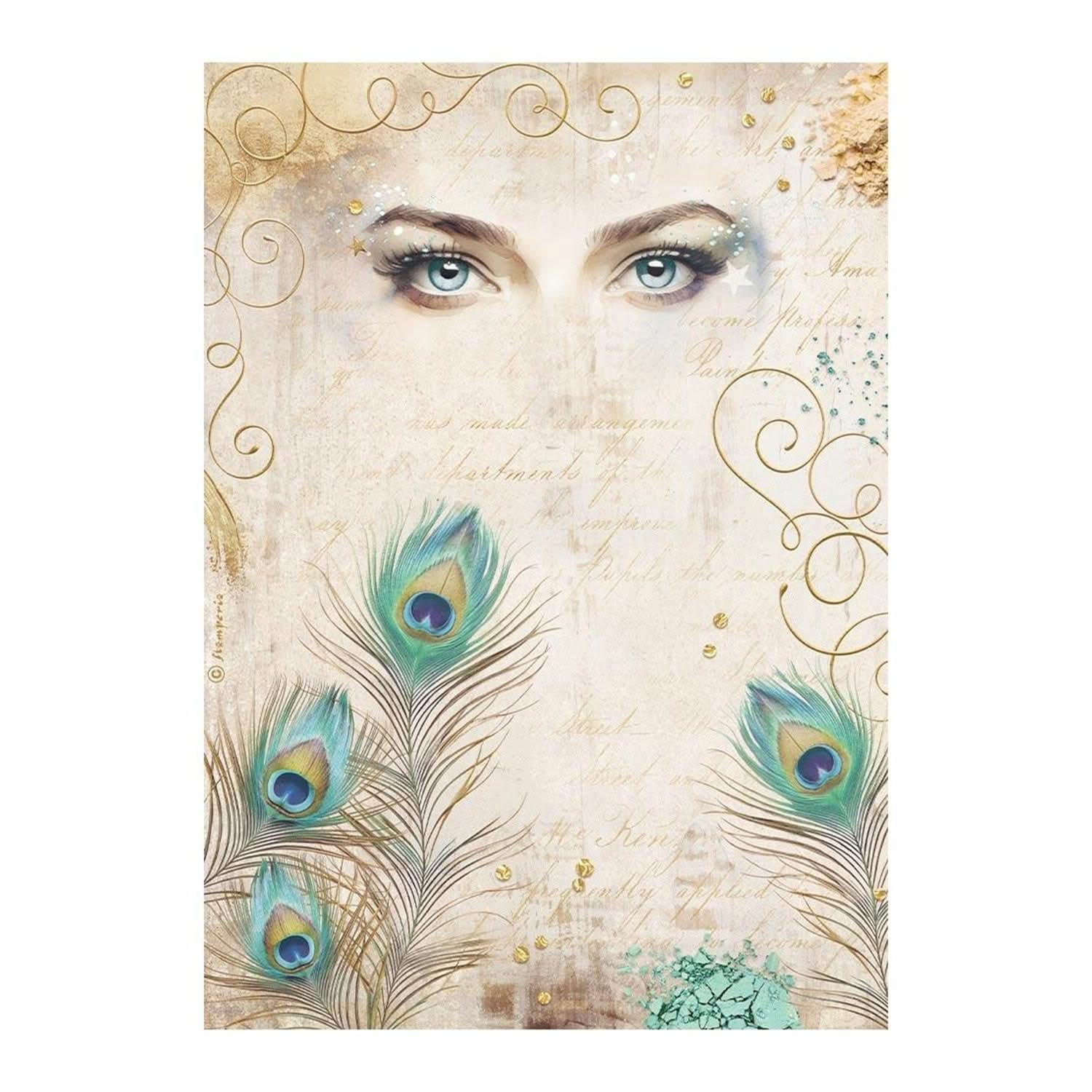 Stamperia Various A4 Rice Paper For Decoupage - Masquerade -Eyes And Feathers