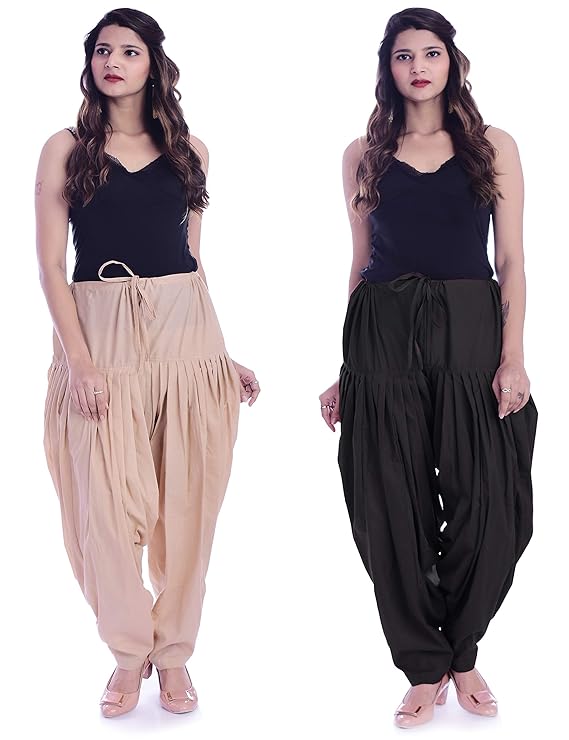 NATHAWAT Women’s Regular Fit Cotton Salwar – Beige,Black