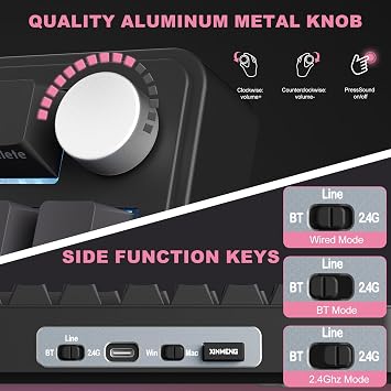 M75 Mechanical Keyboard,75% Gasket Hot Swappable,RGB Backlit,Side Printed PBT Keycaps,2.4Ghz/Bluetooth/USB-C Gaming Keyboards (Black and Pink)