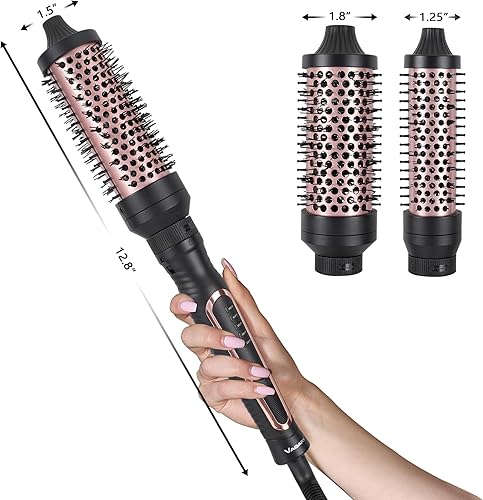 Vista 6 de VAGARY Juego de cepillos térmicos 3 en 1, redondo calentado para aspecto de soplado, cepillo de rizador de doble voltaje, turmalina de cerámica, 3
