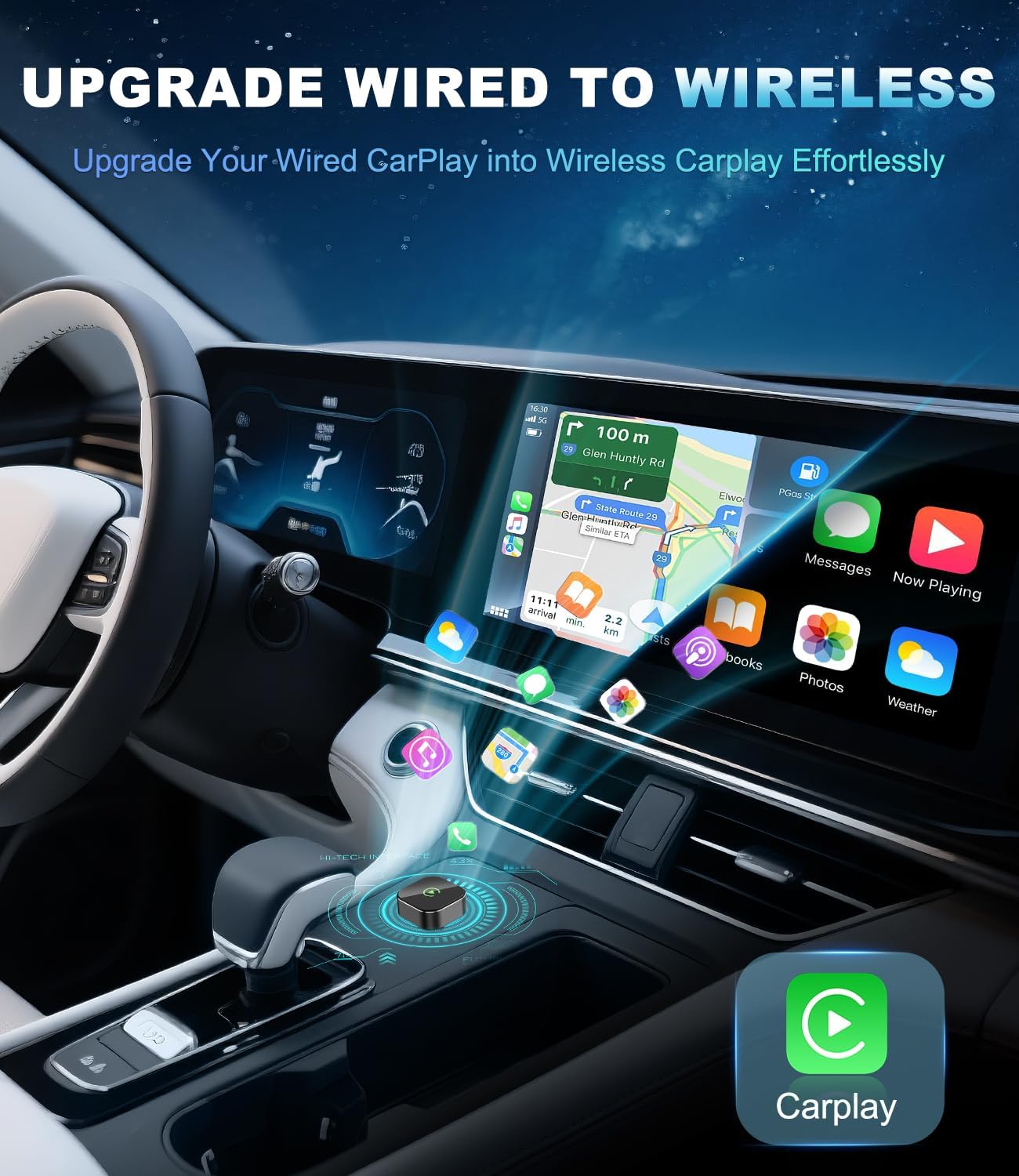 2026 Wireless CarPlay Adapter for Apple, Convert Wired to CarPlay Wireless Adapter, USB-C/Type-C Design, Plug & Play, Car Play Dongle Stick Only for Apple Wired CarPlay Cars & for iPhone iOS 10+
