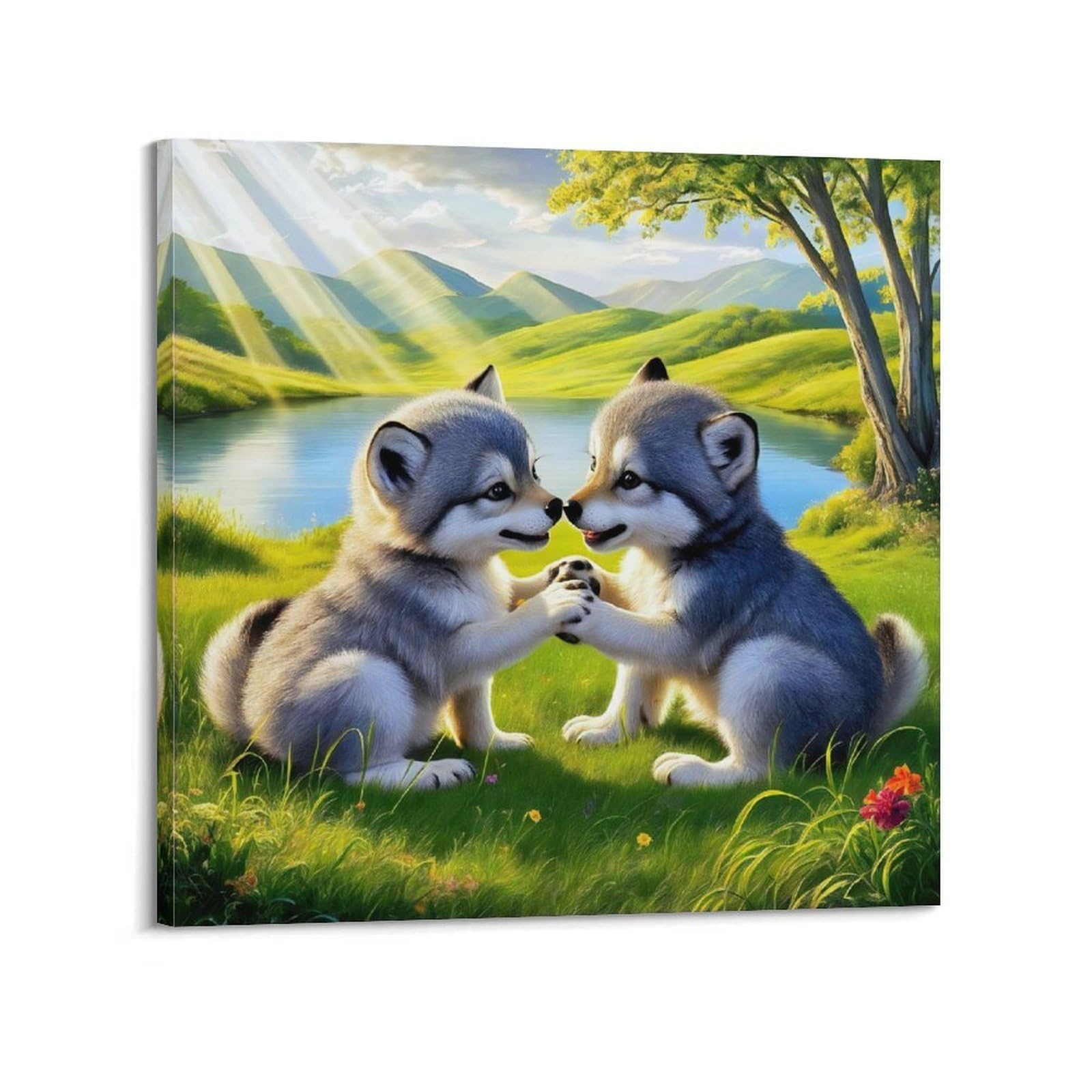 WZKTCL Animal Poster Prairie Cub Wolves' Pact Poster Decorative Painting Canvas Wall Posters And Art Picture Print Modern Family Bedroom Decor Posters 16x16inch(40x40cm)