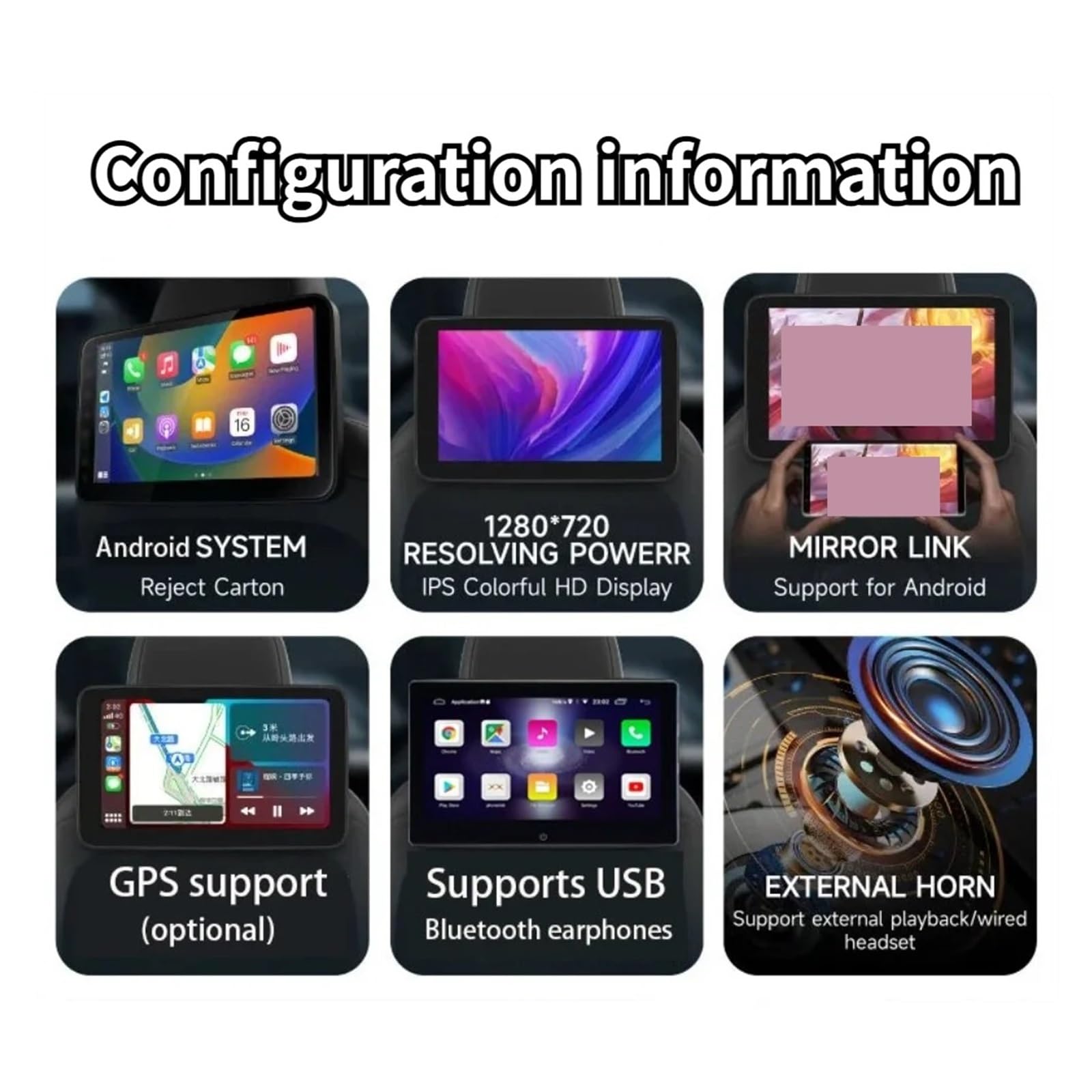 Monitor De Reposacabezas con Pantalla IPS 10,1" Y Táctil For Asiento Trasero Coche, Reproductor Vídeo En Línea, Música, FM, Bluetooth FáCil Instalación para Viajes(2G-32G-2P)