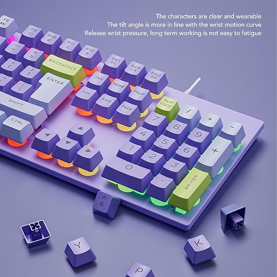 Fabater GK80 Mechanical Gaming Keyboard, RGB Backlit USB Wired Gaming Keyboard, Metal Panel with Large Letter Design for Game and Office, Laptop Desktop Computer PC (Violet)