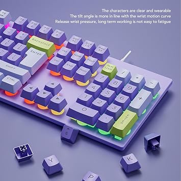 Fabater GK80 Mechanical Gaming Keyboard, RGB Backlit USB Wired Gaming Keyboard, Metal Panel with Large Letter Design for Game and Office, Laptop Desktop Computer PC (Violet)