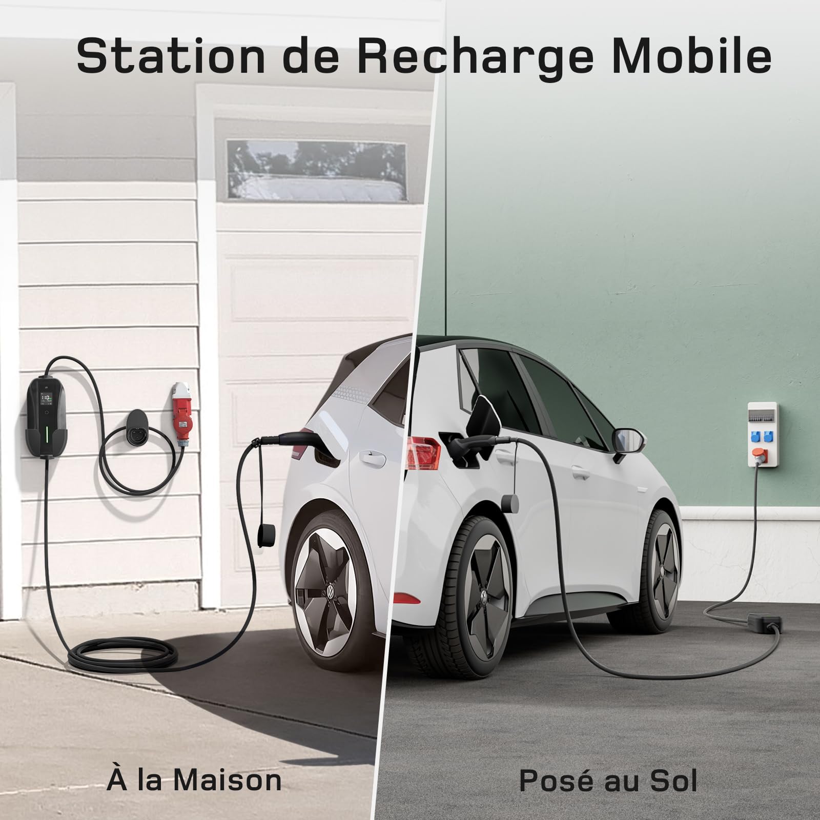 Dé Wallbox Station de Charge Mobile 11 KW Triphasé, 20 m, 6-16 A, Puissance Réglable, Câble CEE 16A vers Type 2, Chargeur EV pour Modèle Y/3, ID.3/4/5, MG4, EX30, E-Up