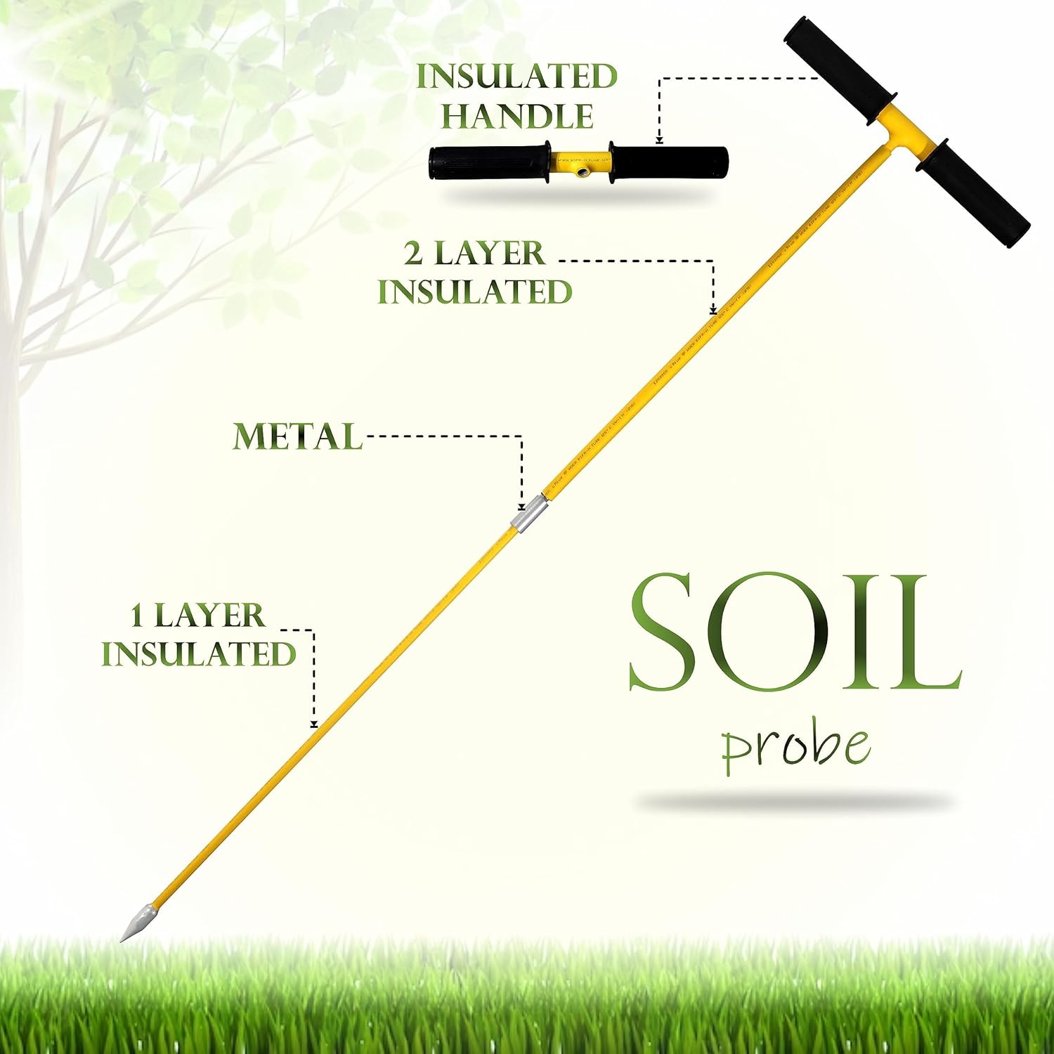 FEBTECH Metal Ground Probe with T-Handle - 36-Inches Long Overall 3/8" Insulated Septic Tank Probe or Septic Tank Locator Tool for Gardening Agriculture and Septic Systems