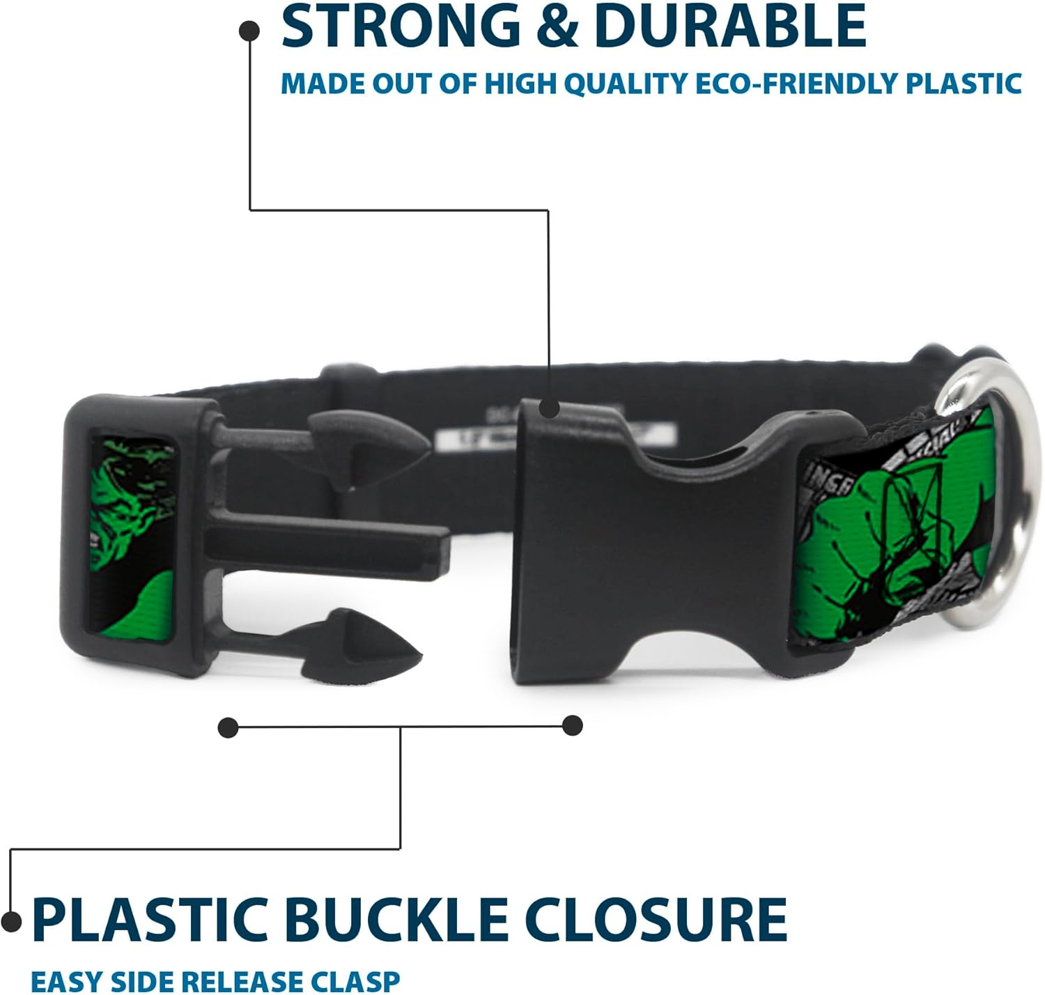 Buckle-Down Dog Collar Plastic Clip The Incredible Hulk Action Poses Stacked Comics, Multicolor, 1.5"" Wide - fits 13-18"" Neck - Small (PC-WHU005-WS)