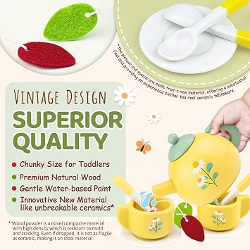 Wooden Play Food Bakery Toy Sets and Wooden Tea Party Set, Picnic Tea Party Set