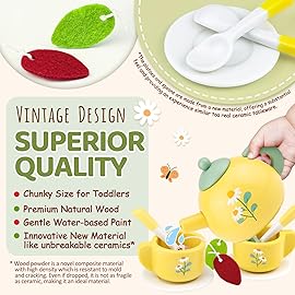 Wooden Tea Sets for Little Girls Play Food Cake Toys Toddlers 3-5 Kitchen Accessories Pretend Play Princess Playset for 3 4 5 6 Year Old Girl Boy Party Birthday Gift