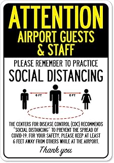 COVID-19 Notice Sign - Attention Airport Guests & Staff Practice Social Distancing | Vinyl Decal | Protect Your Business, Municipality, Home & Colleagues | Made in The USA