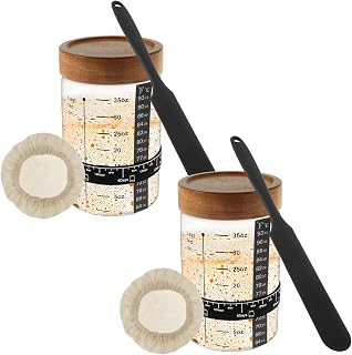 1000ml Sourdough Starter Jar Kit Heat Resistant Sourdough Starter Container with Wooden Lid Reusable Wide Mouth Glass Jar for Sourdough Bread Baking (1000ml 2pack)