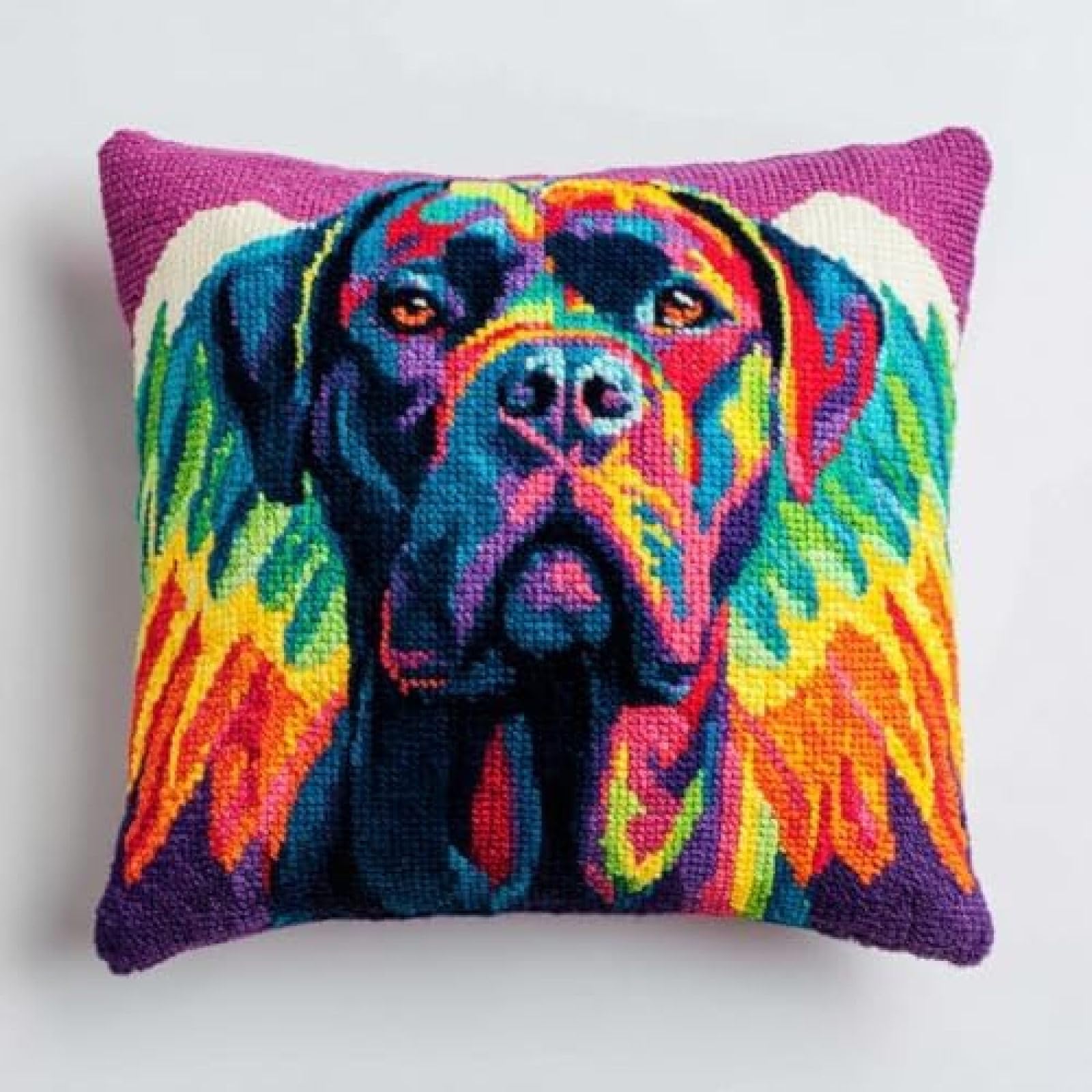 kitphoenix Cane Corso Dog Colorful Angel Wing DIY Latch Hook Kit for Adults,Cushion Cover Craft Set with Printed Canvas,Yarn and Hook,43x43 cm Handmade Gift for Women