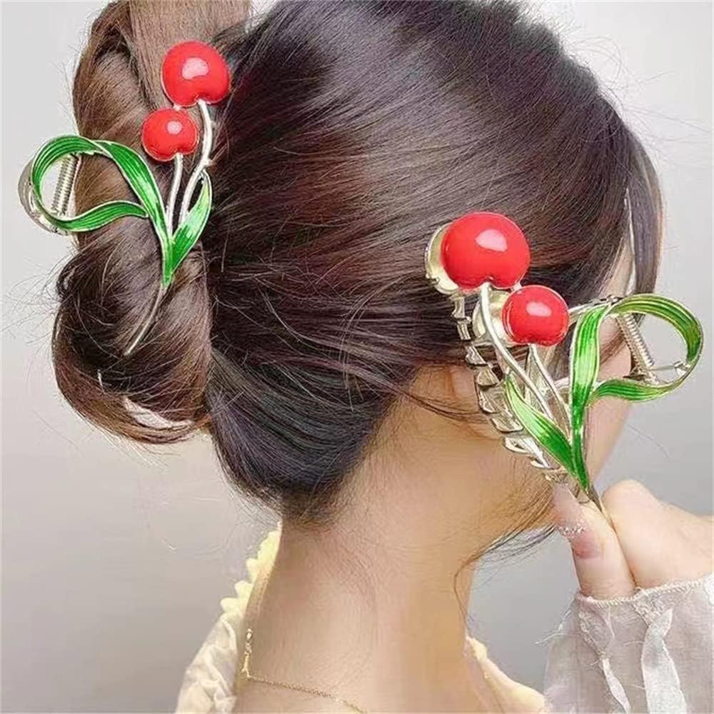 Diversa Hair Claw Clips with Butterfly Tassel Design, Korean Style, Pearl and Crystal Decorated, Clip Barrettes,Cherry Catch Clip Female Back Head Cute Girl Headwear Hairpin Large Shark Claw Jewelry, Pack of 1