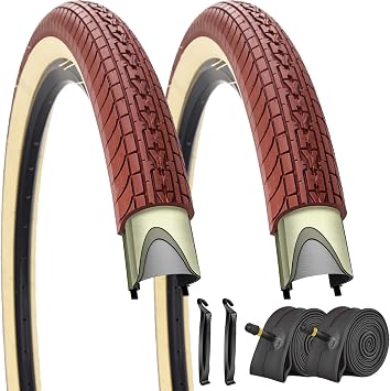 26x2.35 20x2.35 Inch Cruiser Beach Bike Tire Black White Wall or Brown Cream Wall Folding Replacement Bicycle Tire for Hybrid City Commuter Trail