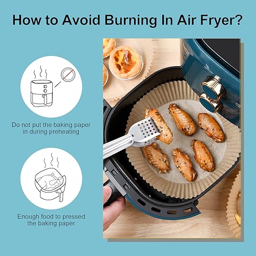 Miniatura 6 de LEVV1 Forro de papel desechable para freidora de aire, 200 unidades, antiadherente, impermeable, papel pergamino natural de grado alimenticio