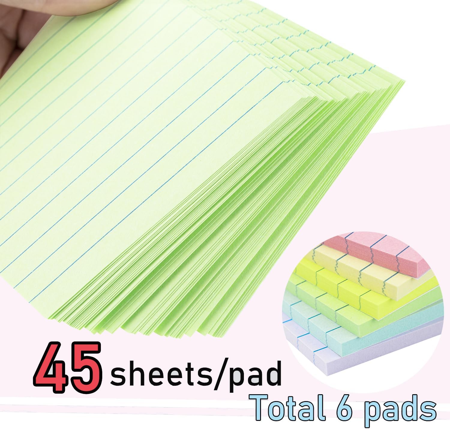 Lined Sticky Notes 4X6 in Pastel Ruled Post Stickies Colorful Super Sticking Memo Pads, 45 Sheets/pad, 6 Pads/Pack Lined Sticky Notes 4X6 in Pastel Ruled Post Stickies Colorful Super Sticking Memo Pads, 45 Sheets/pad, 6 Pads/Pack