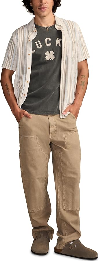 Lucky Brand Mens Southwestern Linen Short Sleeve Button Up Shirt