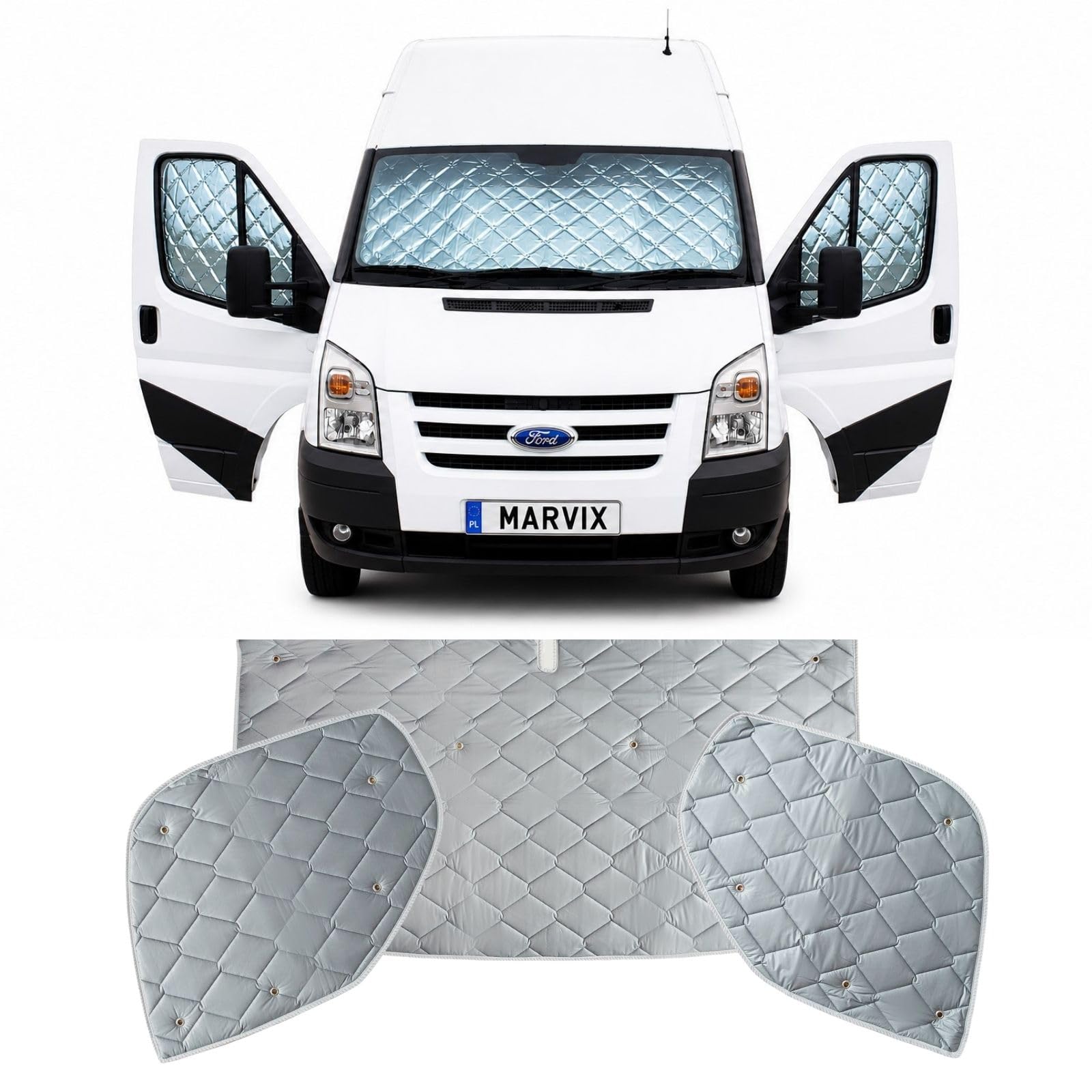 Marvix Thermo-Innenjalousien Premium 9-lagige Fensterabdeckung für Ford Transit 2006-2014 Wohnmobil Campervan Isolierungs-Sonnenschutz