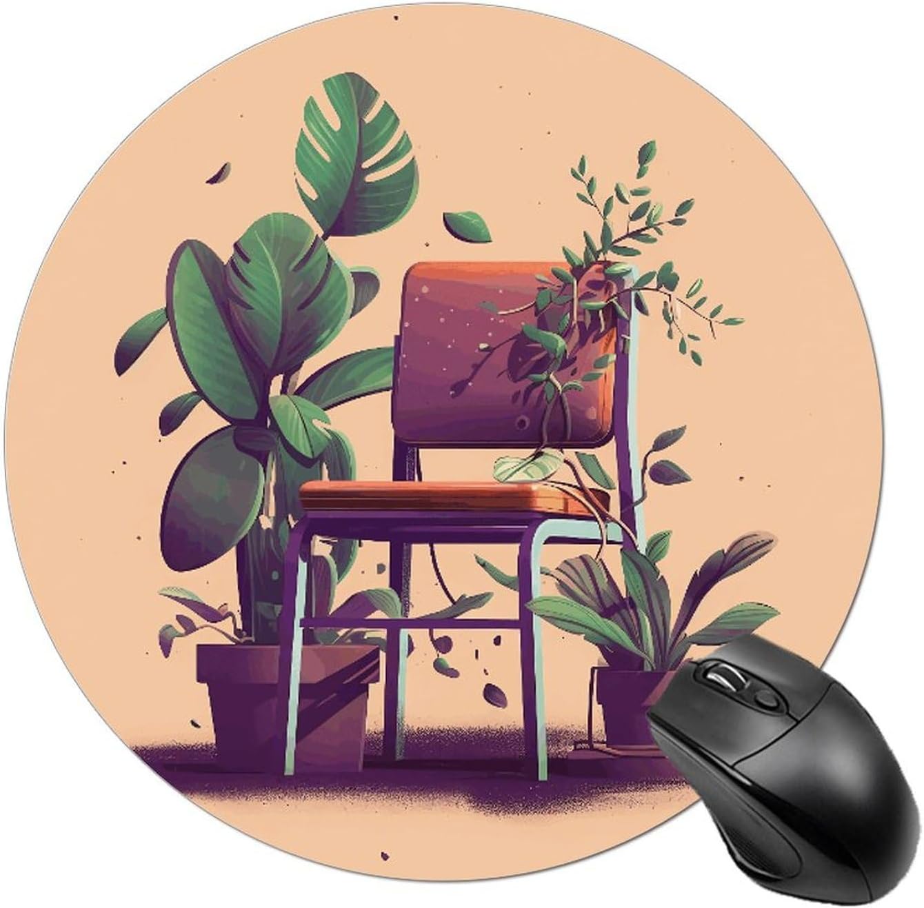 Round Mousepad Funny Small MouseMat with Non-Slip Rubber Base and Stitched Edge Plant Chair Gaming Mousepad for Home Office Dorm Desk Decor Accessories 7.8x7.8 Inches