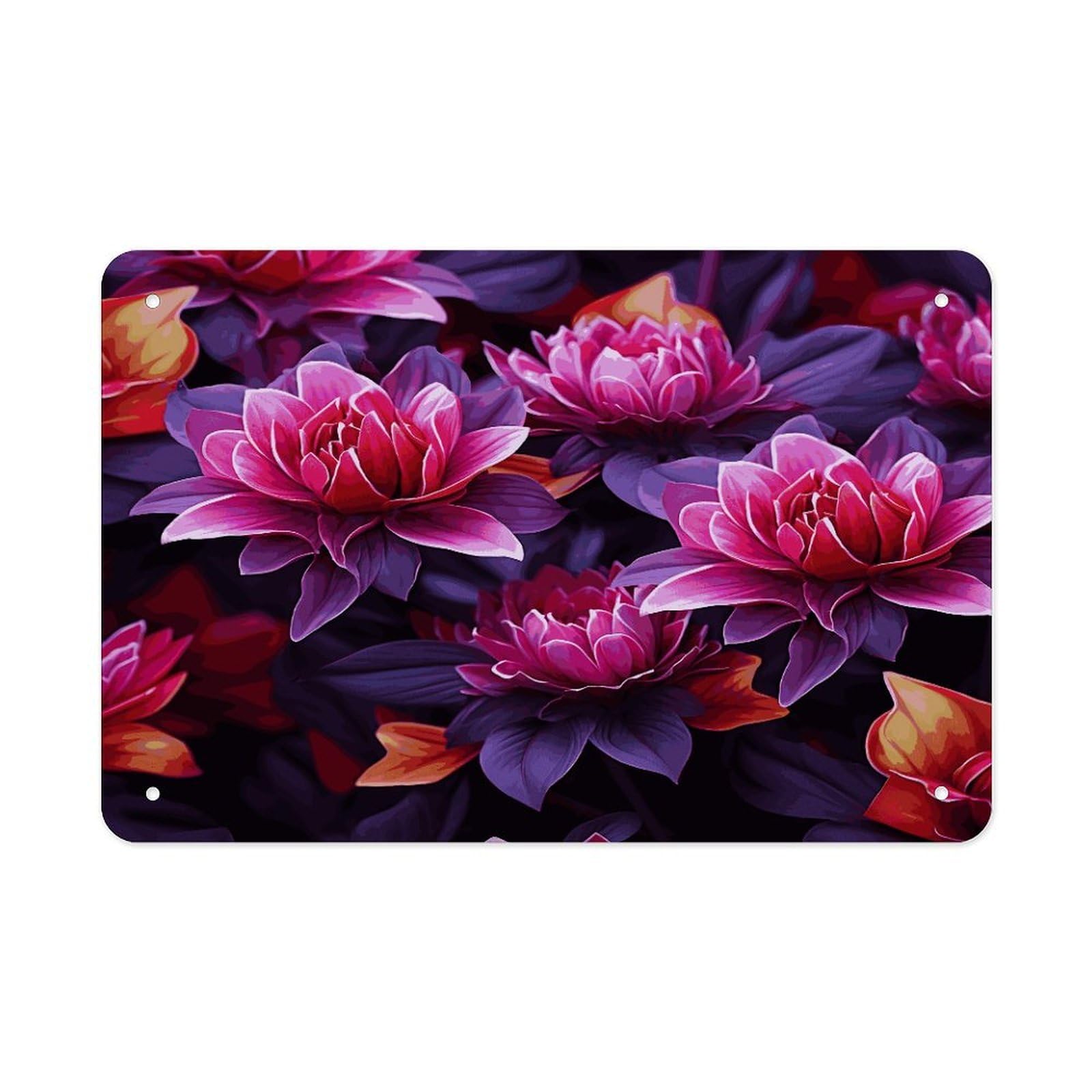 Fodpand Style Flower Leaves Purple Red Flower Wall Art Metal Signs Tin Sign