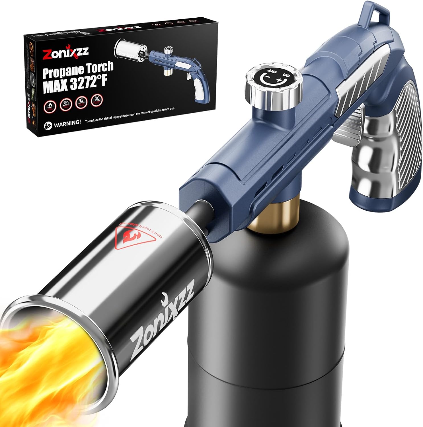 Powerful Propane Torch - kitchen torch with Adjustable Flame, 3272°F flame thrower for Sous Vide, Searing Steak, BBQ, Grill, Campfire Charcoal Starter, Gas Welding Kit (Tank Not Included)