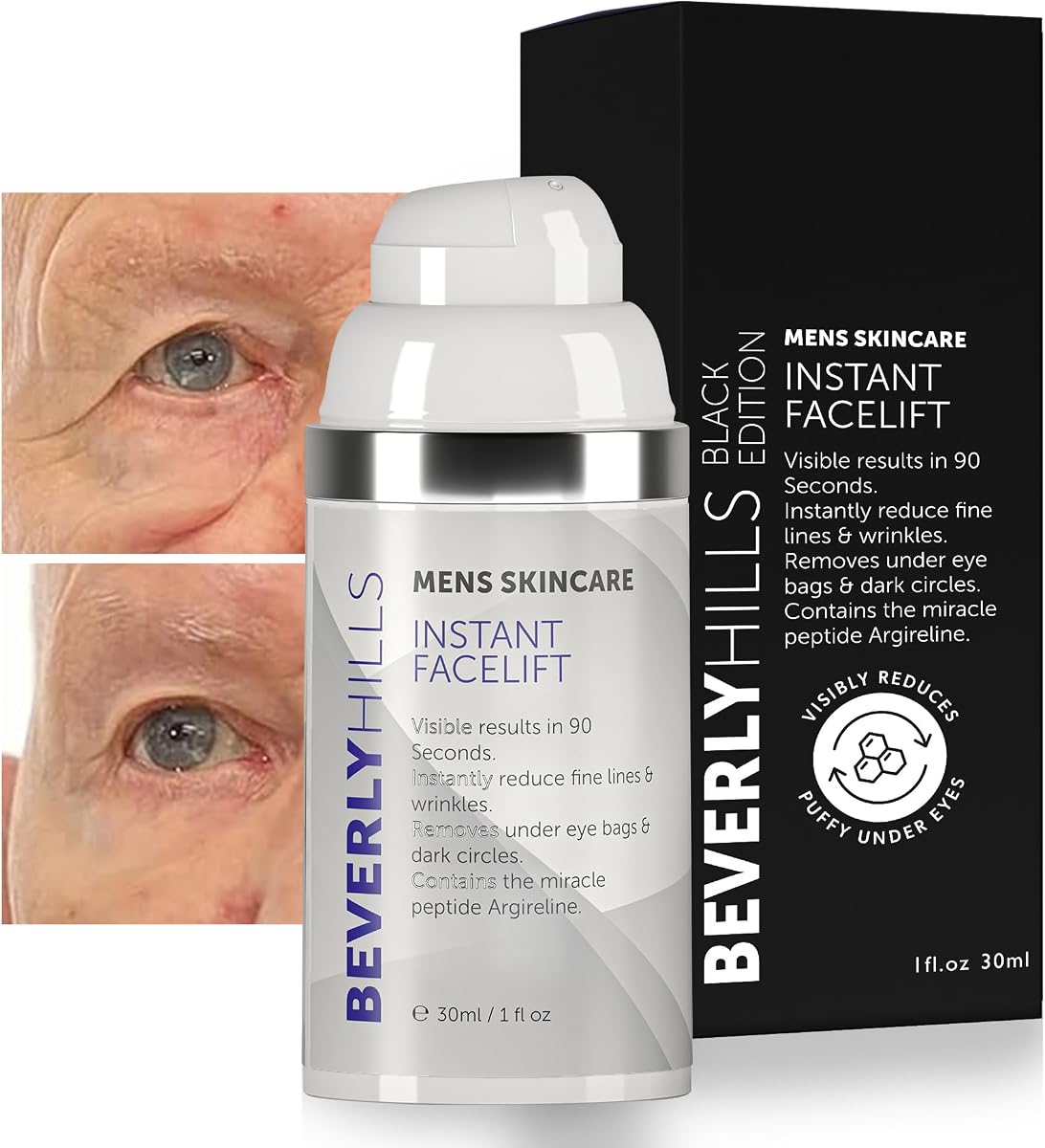 Beverly Hills Mens Instant Facelift and Eye Serum Treatment for Dark Circles, Puffy Eyes, and Wrinkles