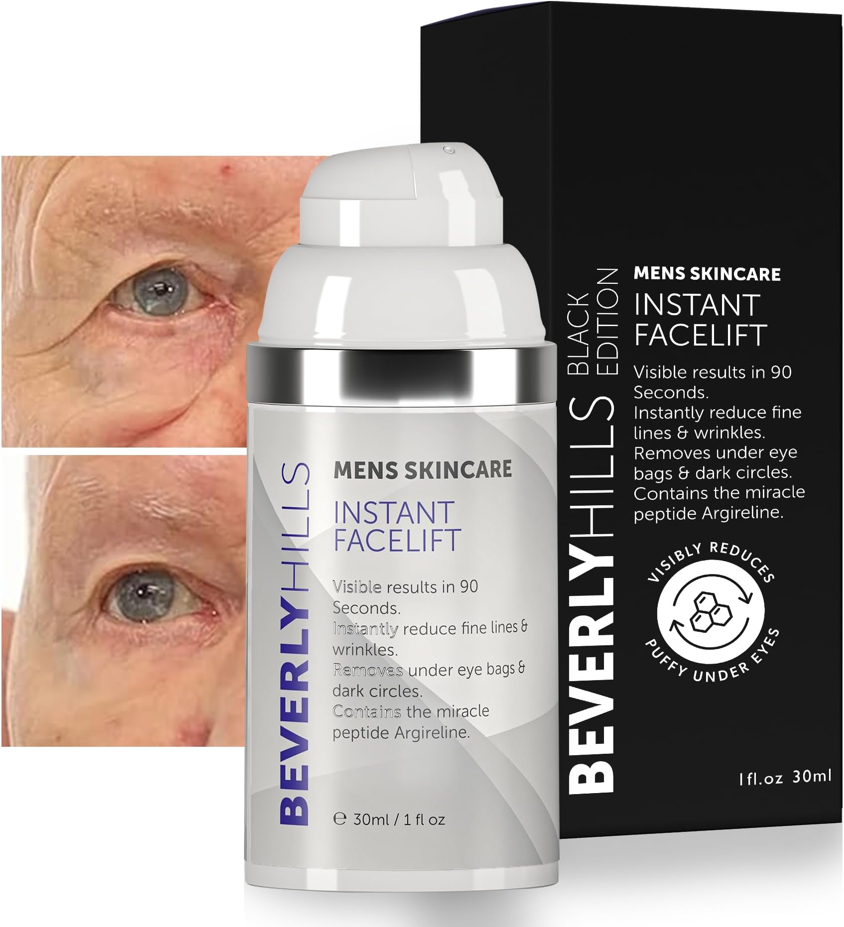 Mens Instant Facelift and Eye Serum Treatment for Dark Circles, Puffy Eyes, and Wrinkles