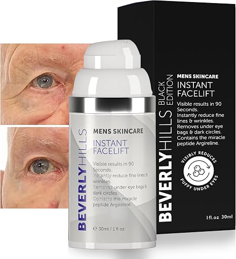 Beverly Hills Mens Instant Facelift and Eye Serum Treatment for Dark Circles, Puffy Eyes, and Wrinkles