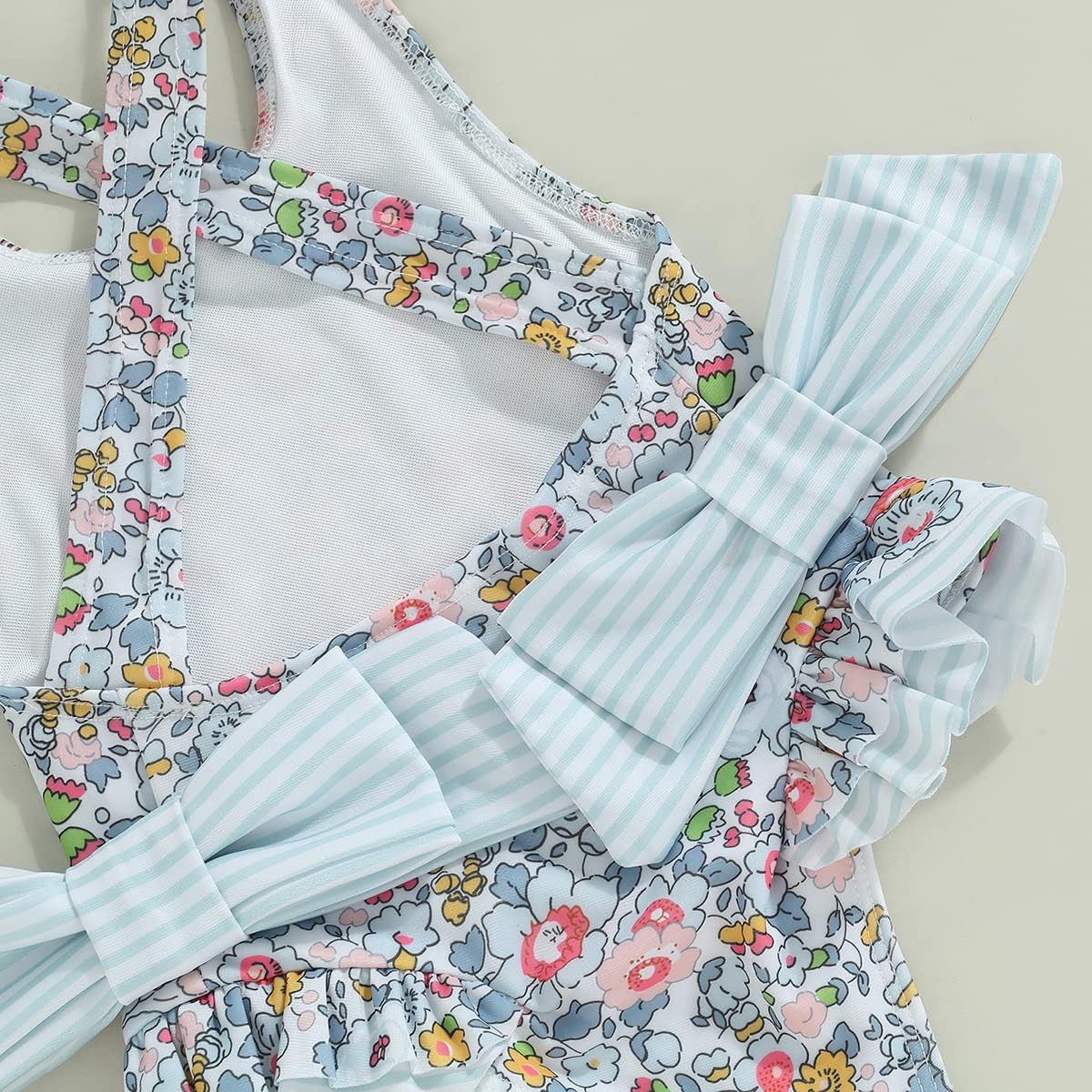 Yccutest Toddler Girls Strap One Piece Swimsuit Floral Sleeveless Backless Bathing Suit Ruffles Bowknot Swimwear Summer Beach - Image 5