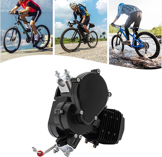 Bicycle Engine, 80CC 2-Stroke Single Cylinder Bike Motor with 0.53gal External Drop-Shaped Fuel Tank, CDI Ignition System Bicycle Engine for Most 26-28 Wheeled Bikes Motorized Bicycle (Black)