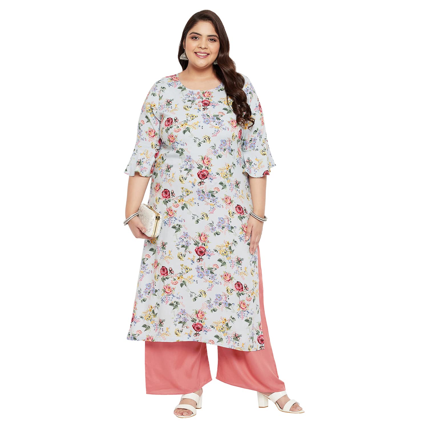 Tissu Plus Size Women's Multicolored Floral Printed Kurta With Palazzo (T-Plus-621_Multicolored_4Xl)