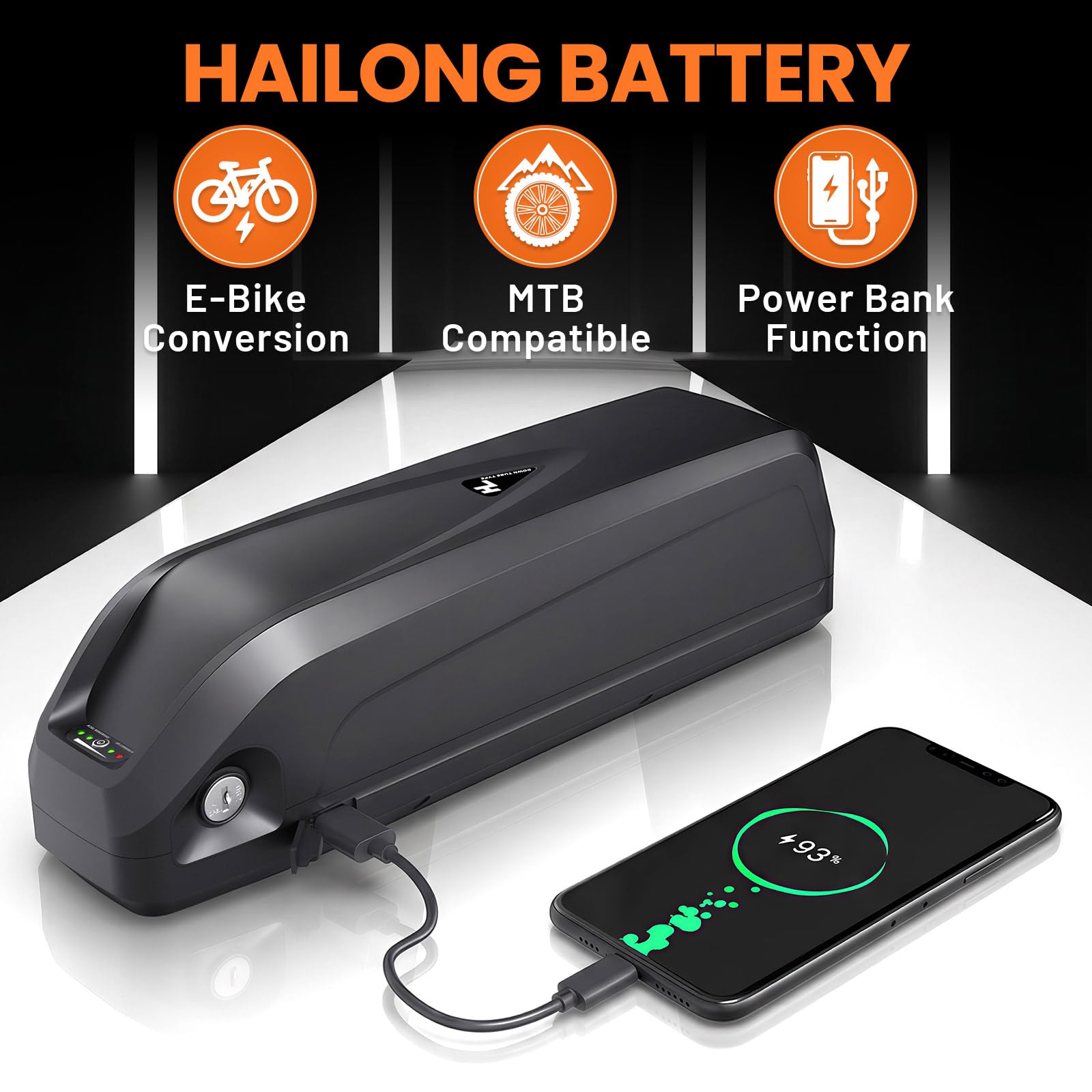 Batteria per bici elettrica 36V 15Ah da montare sul telaio - Hailong Batteria agli ioni di litio per motori 250W 500W
