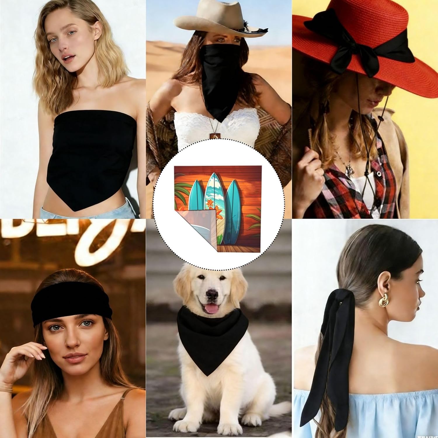 Surfboard on Wooden Bandanas for Men Women Sports Cooling Face Cover Square Scarfs Multi-Use Headband Neckerchief 22x22 in Sun Protection Neck Wraps Gift for Festival Party