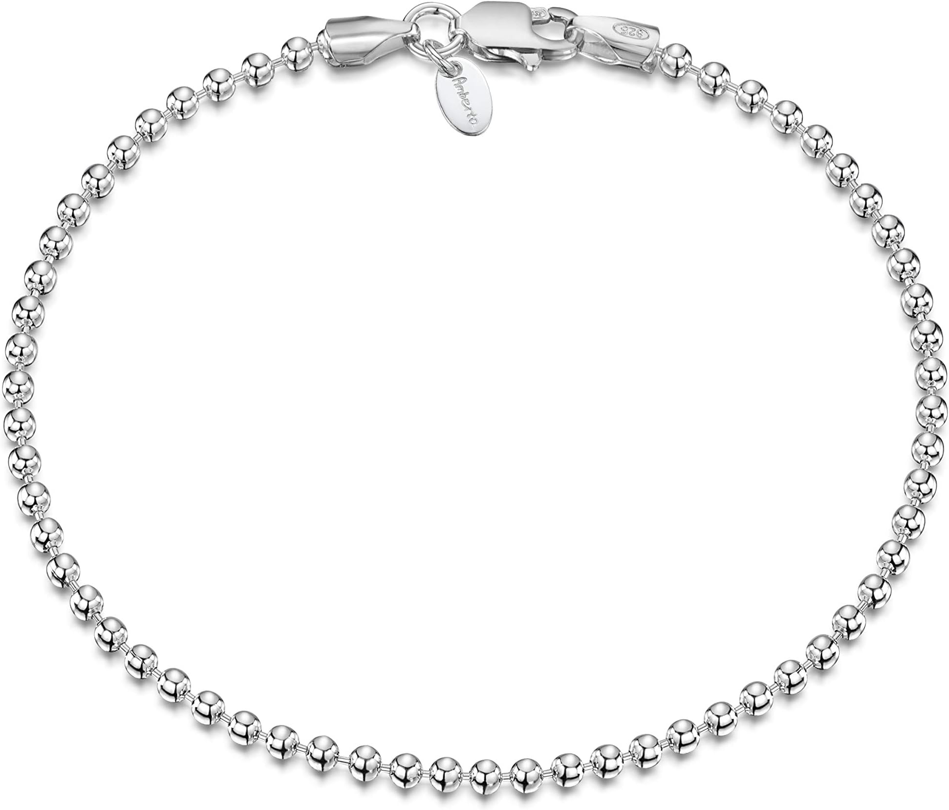 Amberta 925 Sterling Silver 2 mm Ball Chain Bracelet Size 7" 7.5" in