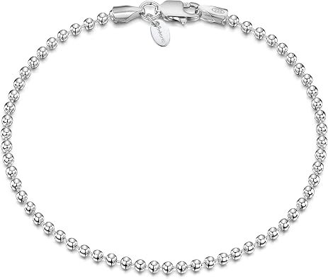 Amberta 925 Sterling Silver 1.8 mm Ball Chain Bracelet Size 7" 7.5" in