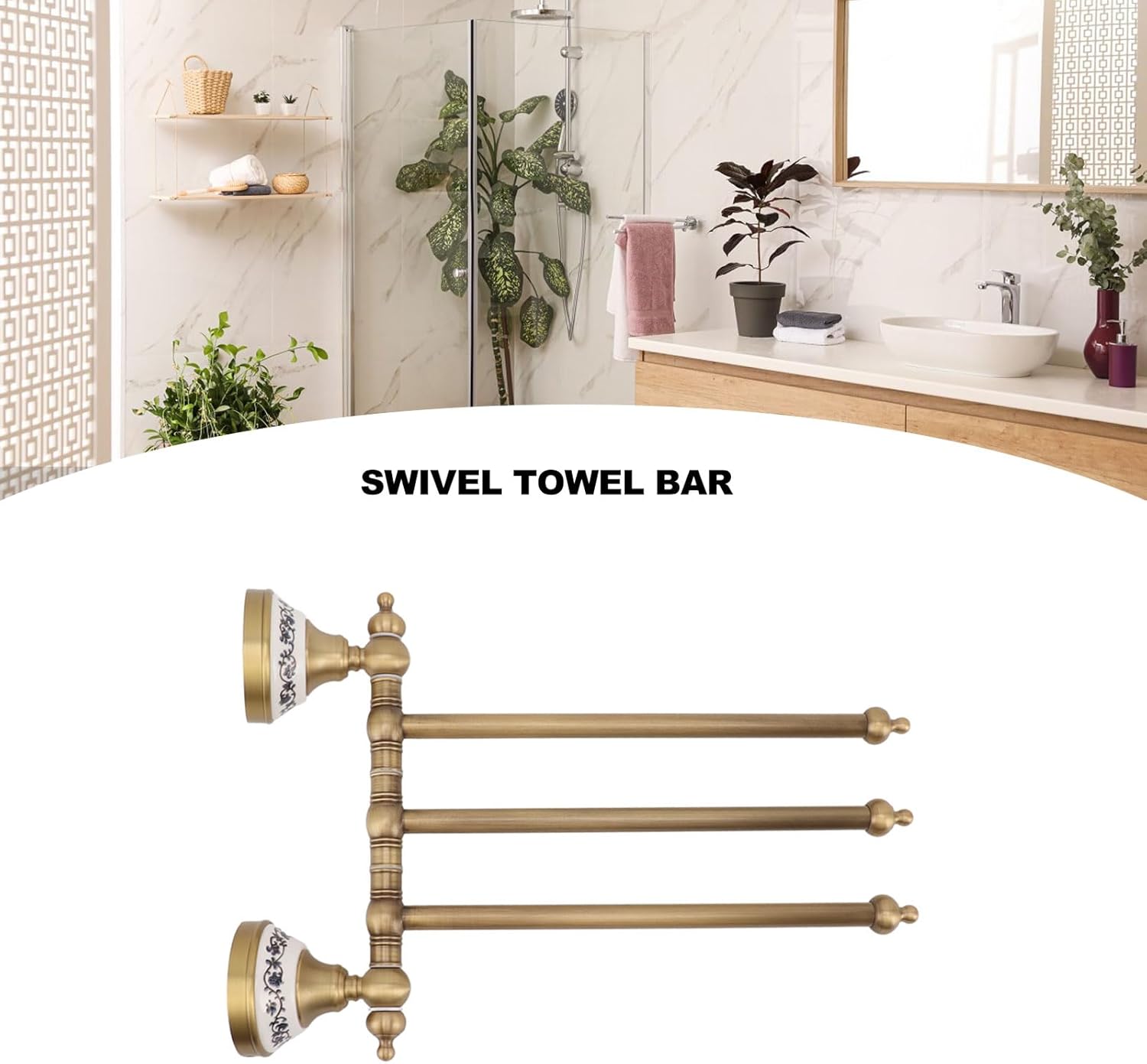 Bathroom Towel Rack, Antique Brass Swivel Towel Bar Rack Holder for Bathroom, Kitchen, Rotating Towel Hanger(3 Strokes)