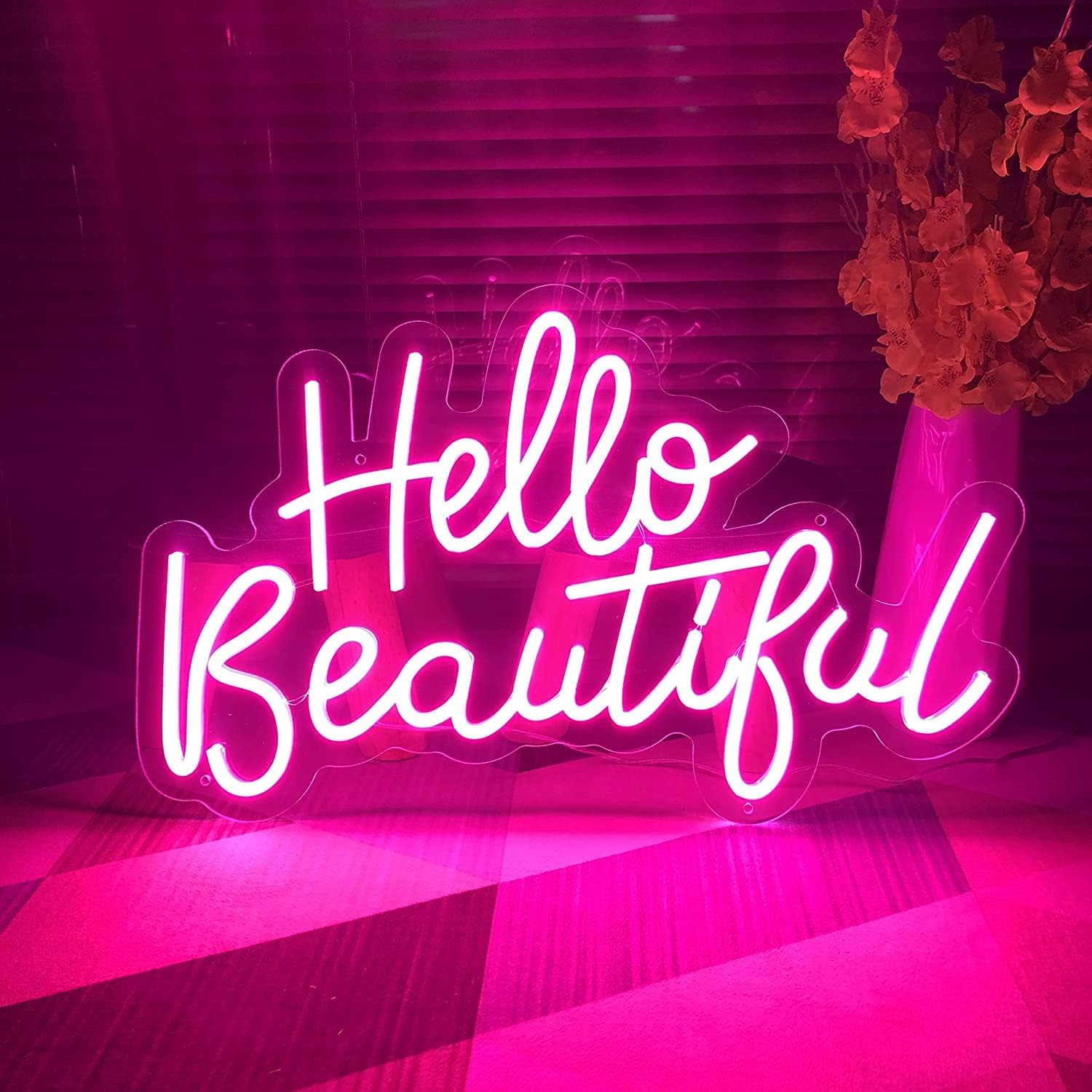 NEON SIGNS INDIA "Hello Beautiful" Large Neon light Sign for Wall Decor,with Dimmable Switch,Neon Light Sign for Holiday, Birthday, Wedding, Engagement Party, Pink (17x 11Inches).