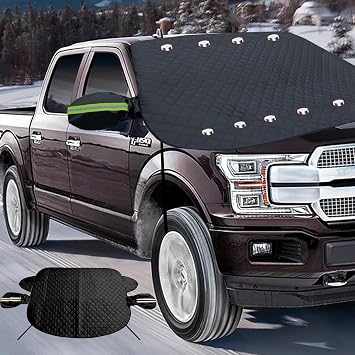 Car Snow Winshield Cover,Magnetic Windshield Cover for Snow,Sun Shade for Car Front Windsheild,Snow Cover with Hook and Strap,Fit for Large Sedan/Large SUV/Pickup/Truck/MPVBlack-65 x49