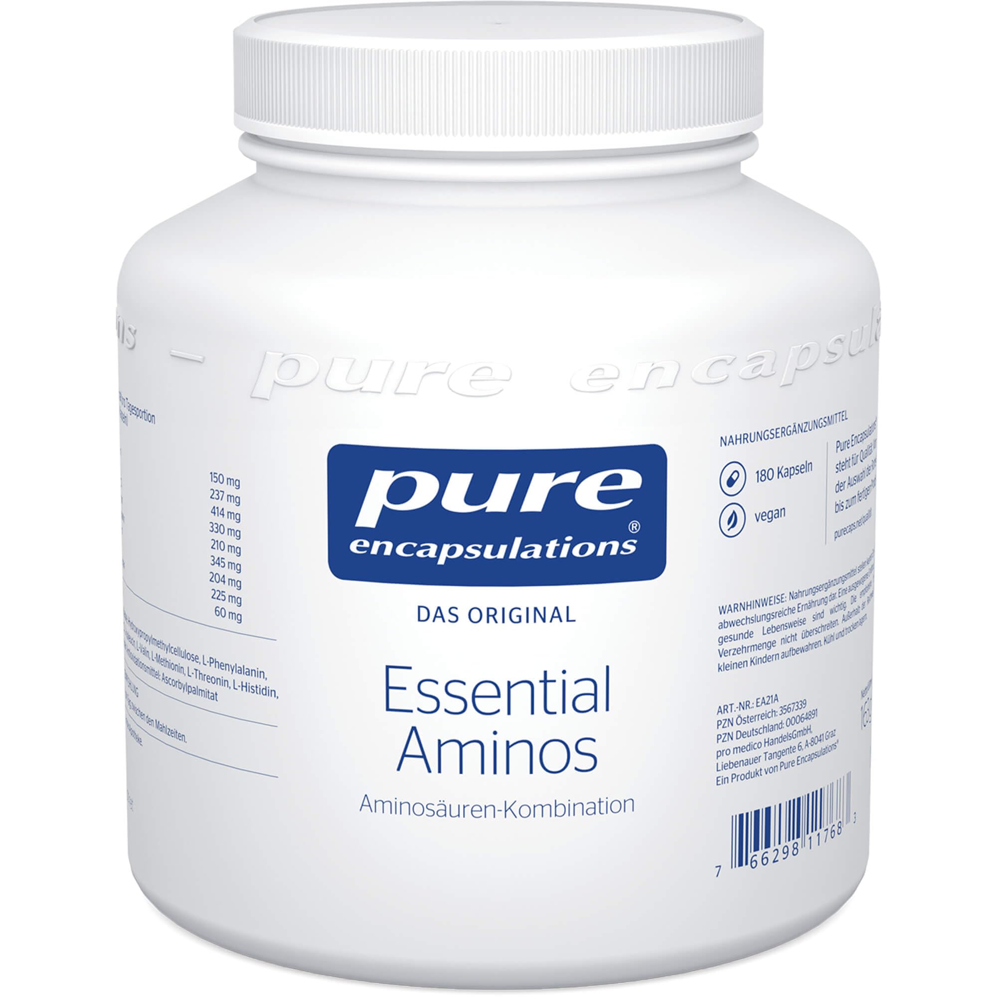 Pure Encapsulations - Essential Aminos - Ausgewogene Kombination Essenzieller Aminosäuren - Für Sport und eiweißarme Ernährung - 180 vegane Kapseln