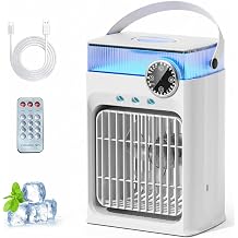 Portable Air Conditioner with Remote Control,1200ml Evaporative USB Mini Air Cooler Conditioner RGB 8 LEDs, 3 Speed 3 Spray Mode,2-8H Timer Small Portable Ac Unit for Home Bedroom,Pearl White