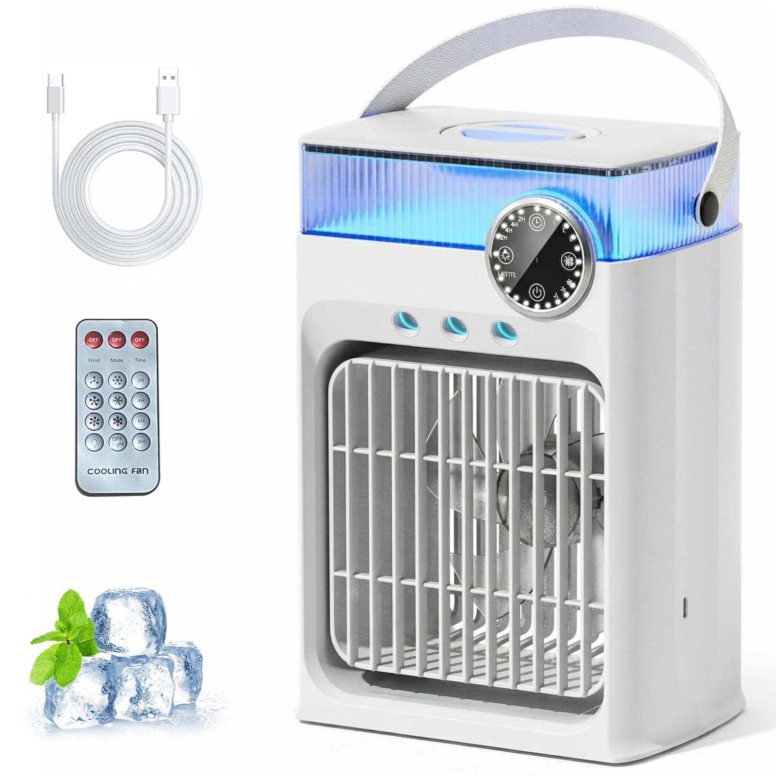 YFFU Portable Air Conditioner with Remote Control,1200ml Evaporative USB Mini Air Cooler RGB 8 Lights,3 Wind Speed,3 Spray Modes,2-8H Timer Small Portable Ac Unit for Home Bedroom, image 4