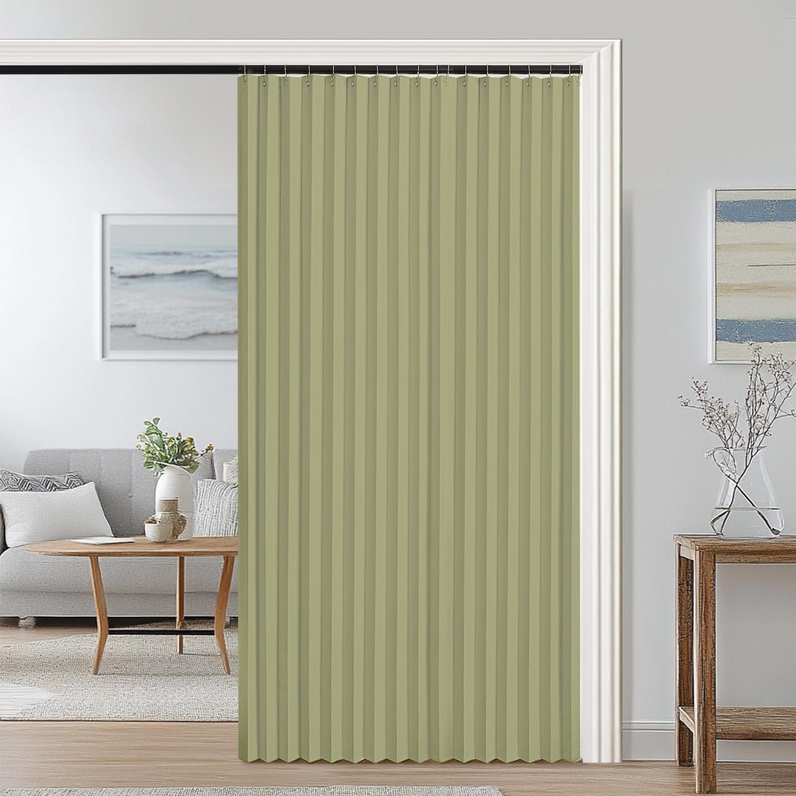 Blackout door curtain, folding invisible magnetic door curtain for bedroom, bathroom, living room and room partition-Green- W70xH200cm