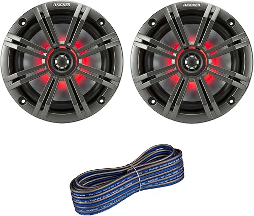 Kicker - 1 par (2) de altavoces LED multicolor de audio marino coaxial de 6.5 pulgadas de 2 vías y 195 vatios de potencia máxima con rejillas de