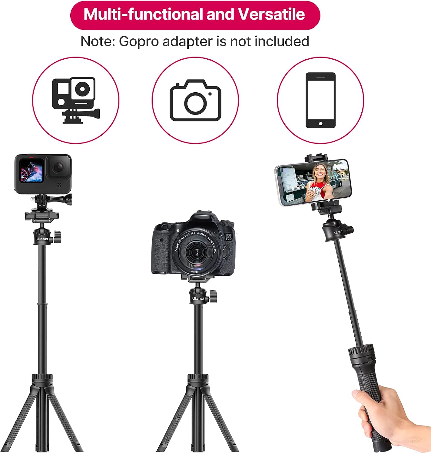 Ulanzi MT-34 Extendable Pole Tripod Mini Tabletop Tripod Selfie Stick with 2 in 1 Phone Clamp, Travel Tripod for Phone 12 Canon G7X Mark III Sony ZV-1 RX100 VII A6600 Vloging Filmmaking Live Streaming
